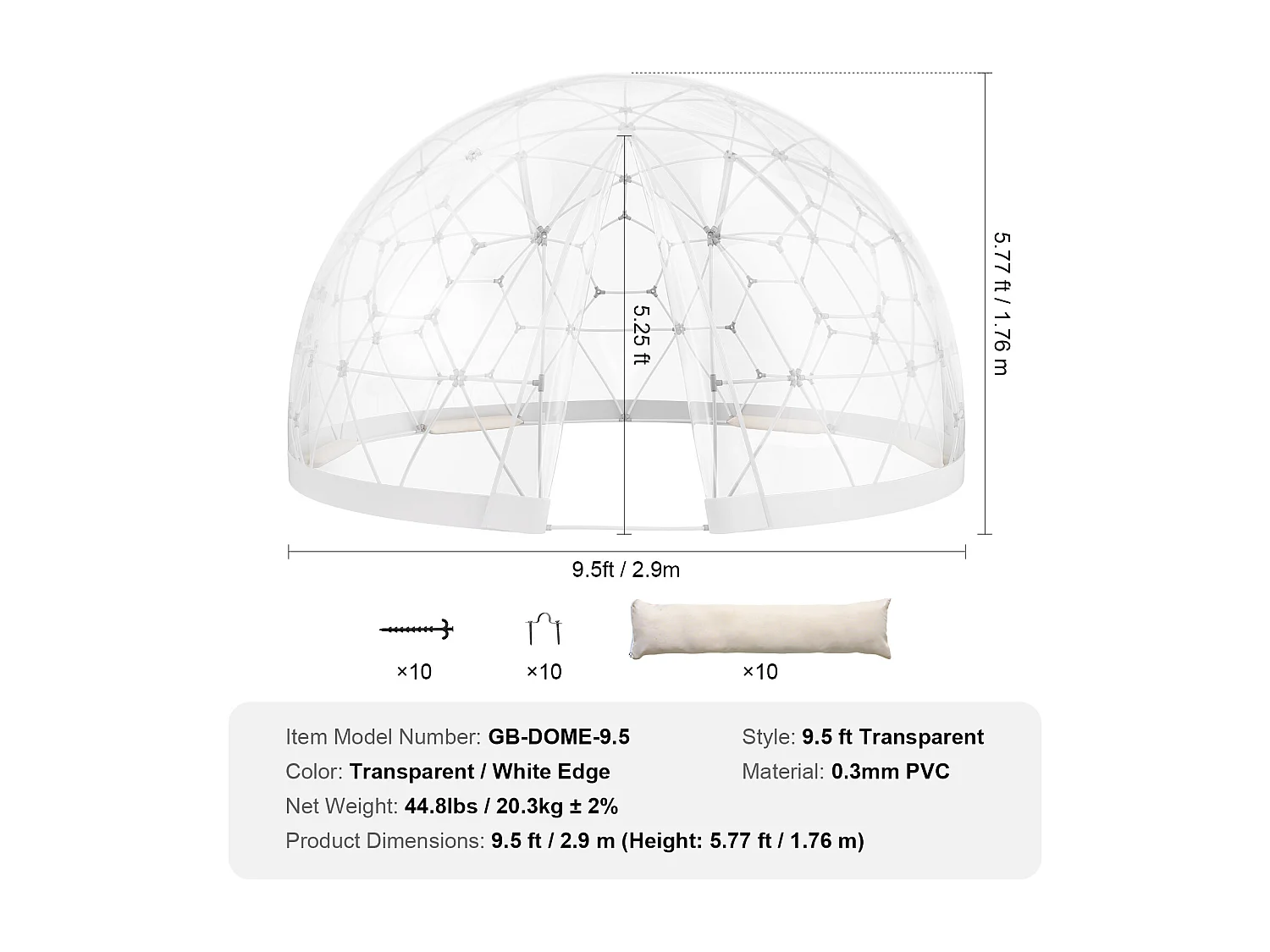 Tente SucceBuy Dôme à Bulles de 24cm Abri d'Extérieur avec Fenêtre Transparente, Parfait pour Jardin et Observatoire en Plein Air