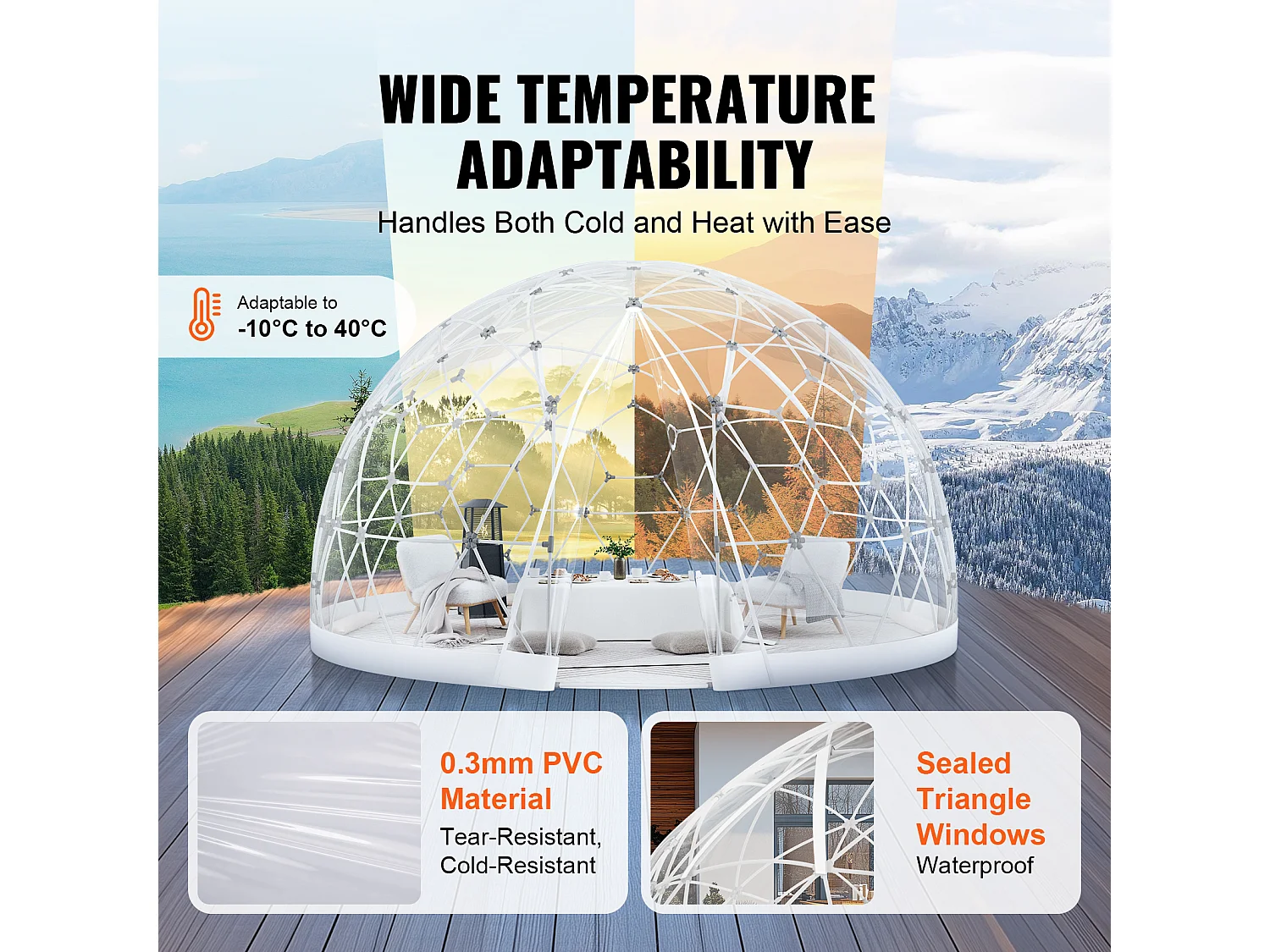 Tente SucceBuy Dôme à Bulles de 24cm Abri d'Extérieur avec Fenêtre Transparente, Parfait pour Jardin et Observatoire en Plein Air