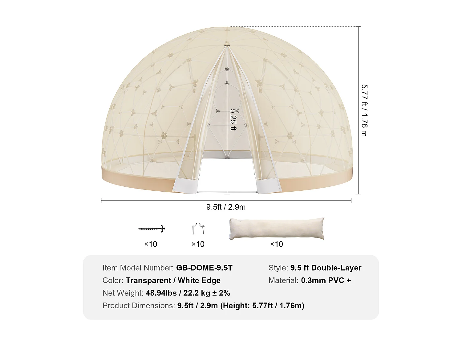 Tente SucceBuy à Bulles Dôme 24cm avec Double Couverture et Fenêtre Transparente pour Camping