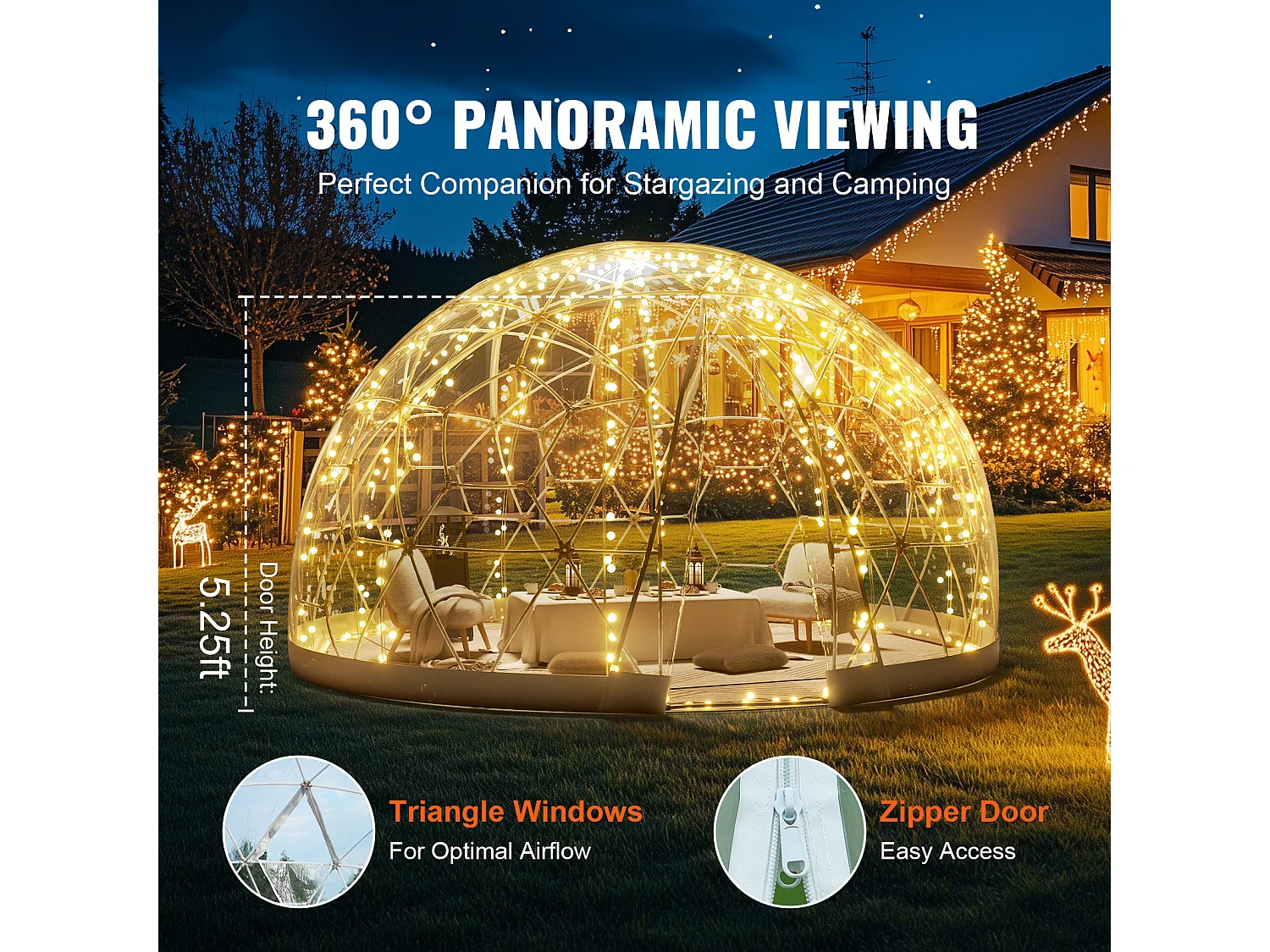 Tente SucceBuy à Bulles Dôme 24cm avec Double Couverture et Fenêtre Transparente pour Camping