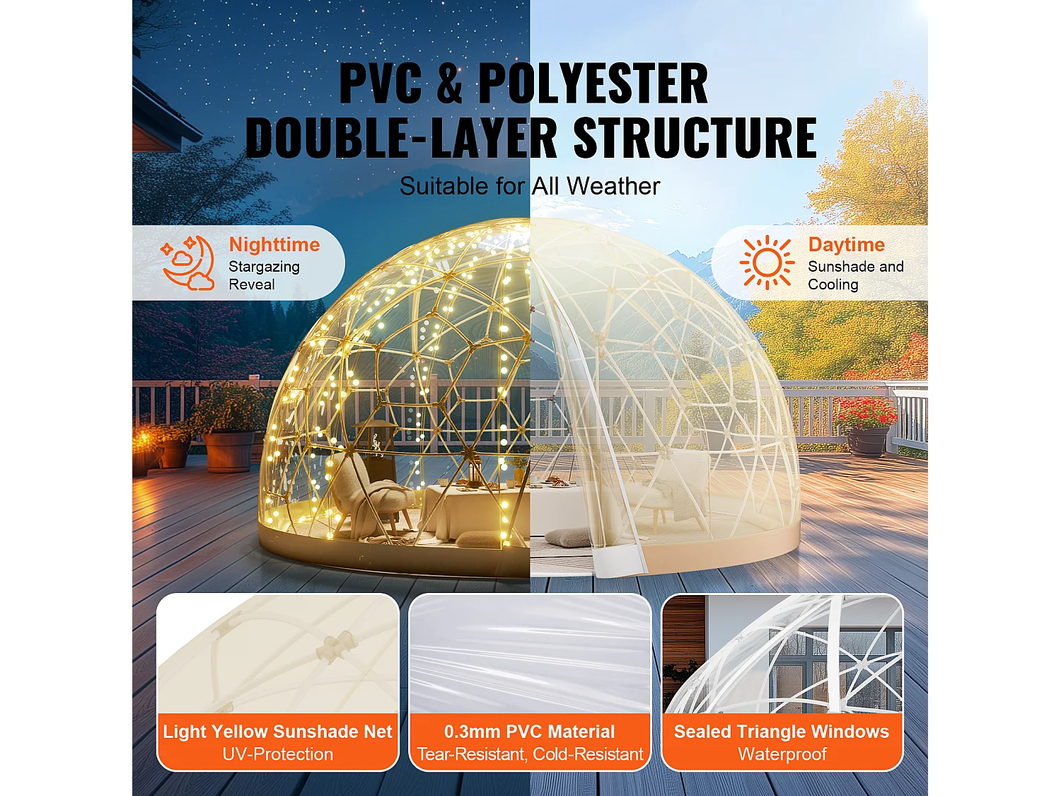 Tente SucceBuy à Bulles Dôme 24cm avec Double Couverture et Fenêtre Transparente pour Camping