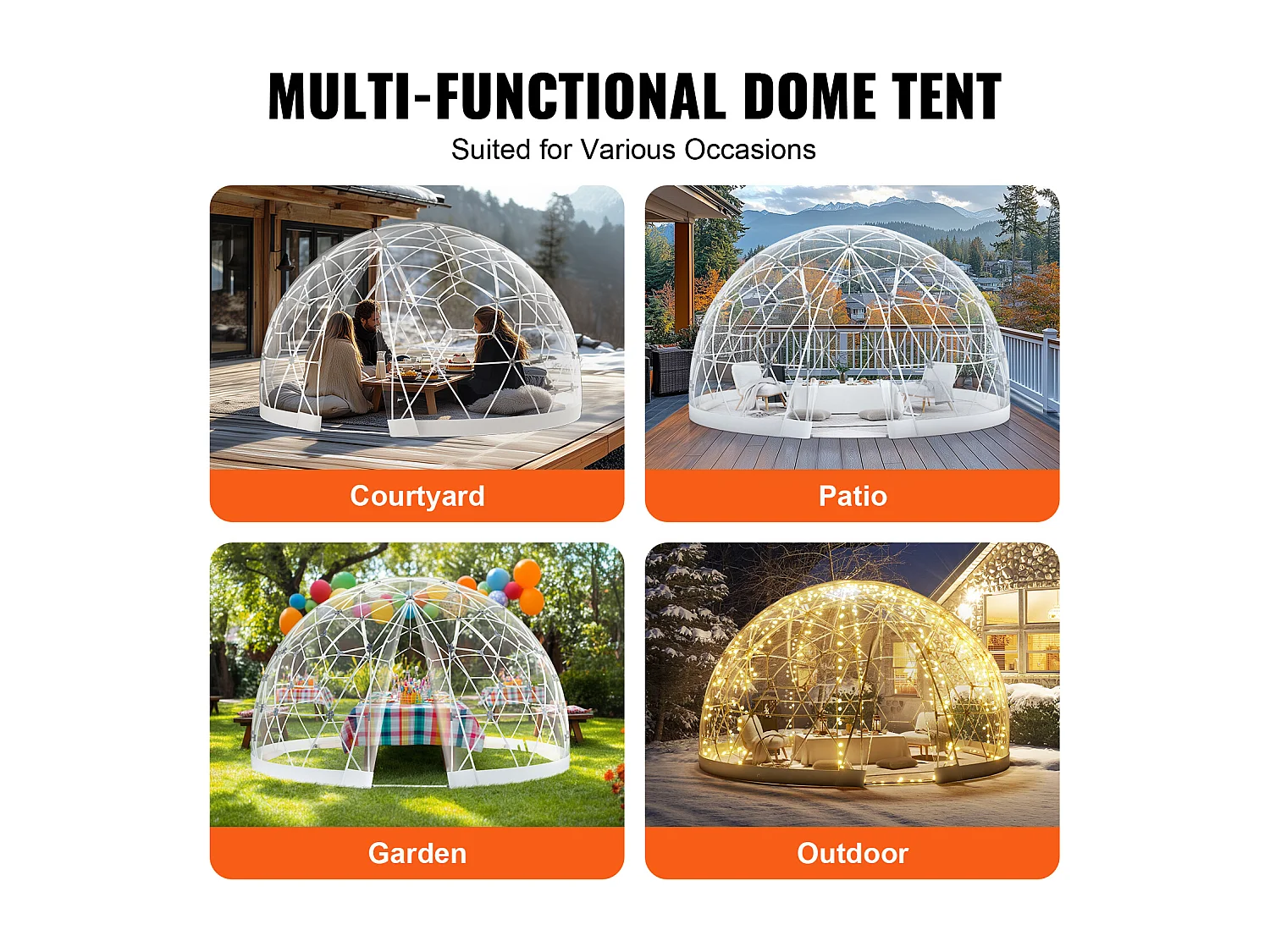 Tente SucceBuy à Bulles Dôme 24cm avec Double Couverture et Fenêtre Transparente pour Camping