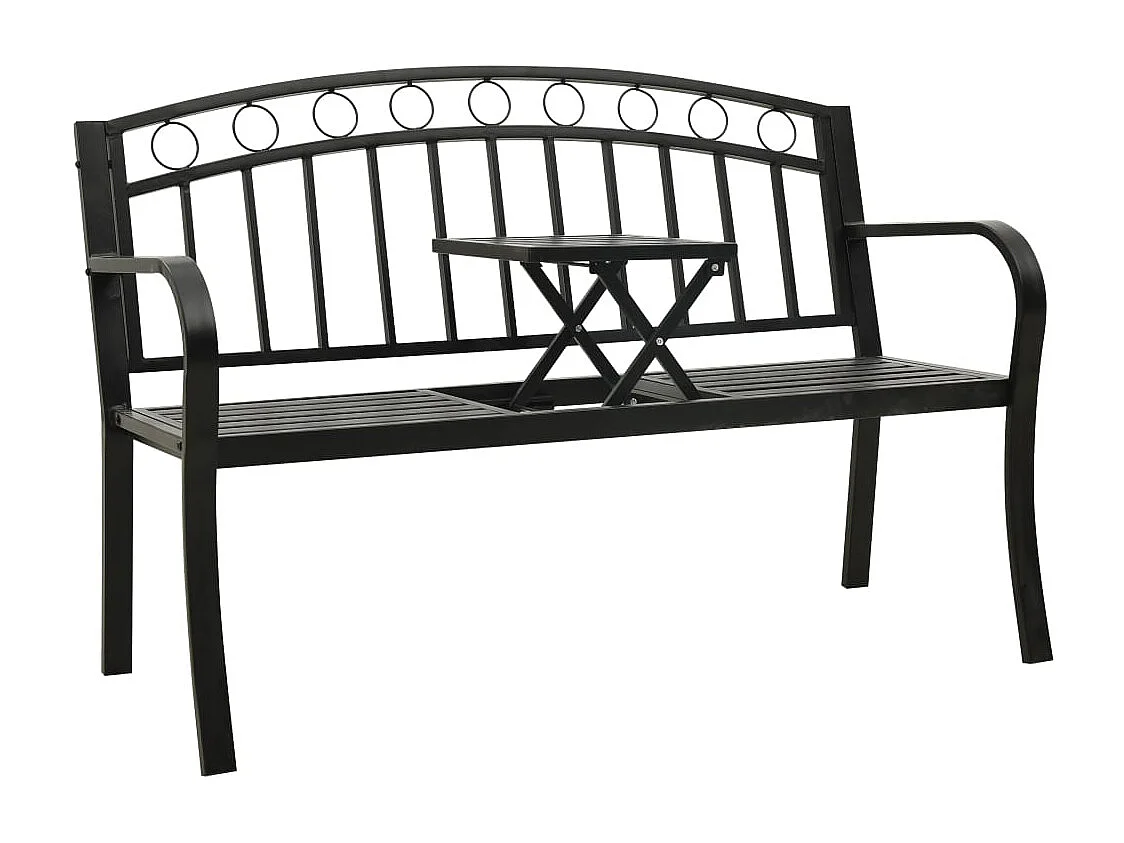 Banco de jardín mobiliario de exterior para terraza con mesa negro 120 cm acero 02_0011643