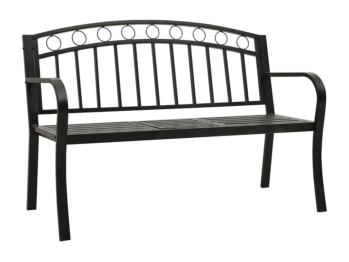 Banco de jardín mobiliario de exterior para terraza con mesa negro 120 cm acero 02_0011643