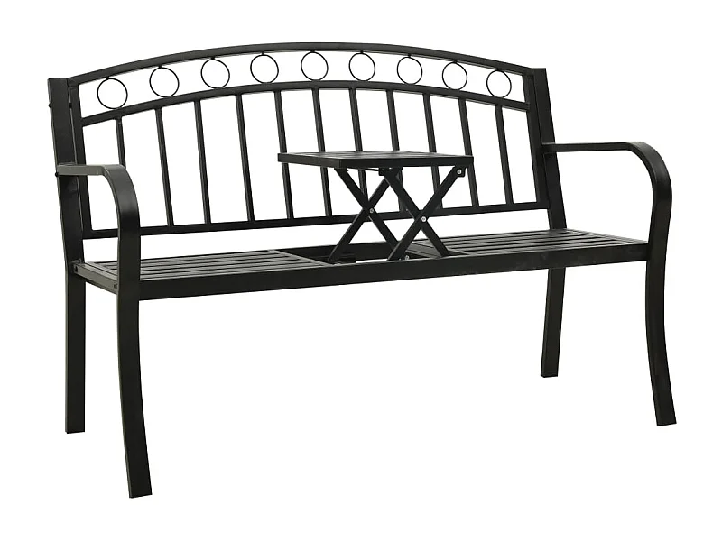 Banco de jardín mobiliario de exterior para terraza con mesa negro 120 cm acero 02_0011643