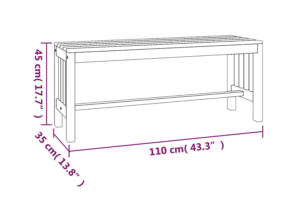 Banc de jardin meuble bois marron 110 x 35 x 45 cm 02_0011174