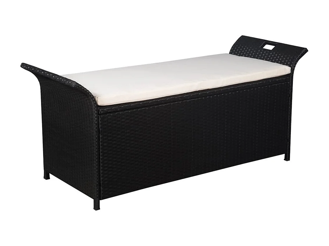 Banco de jardín para terraza o patio con cojín 138 cm mimbre negro resina 02_0011429