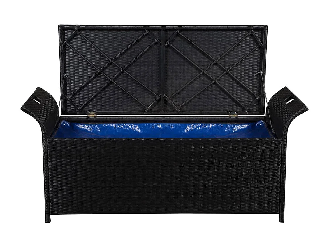 Banco de jardín para terraza o patio con cojín 138 cm mimbre negro resina 02_0011429