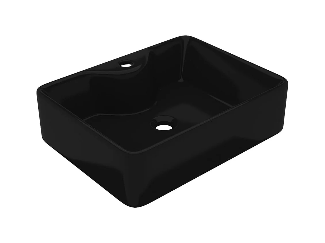 Lavabo cuadrado con orificio para grifo 48 x 37 cm cerámico para baño negro 02_0002512