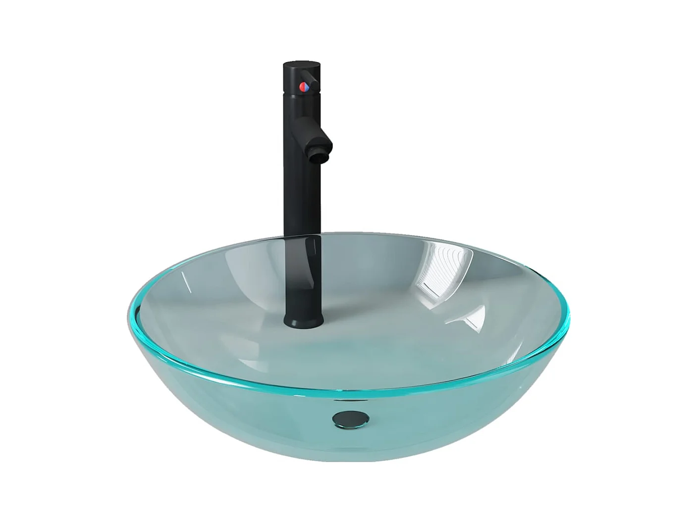 Pia de banheiro diâmetro 42 cm com torneira e ralo com botão de pressão vidro temperado 02_0002845