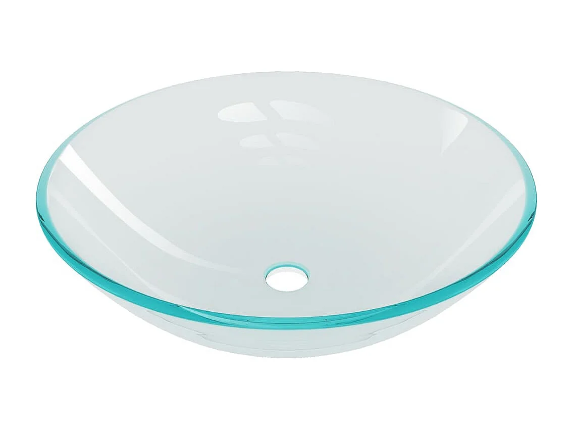 Lavabo de baño diámetro 42 cm con grifo y desagüe con pulsador vidrio templado 02_0002845