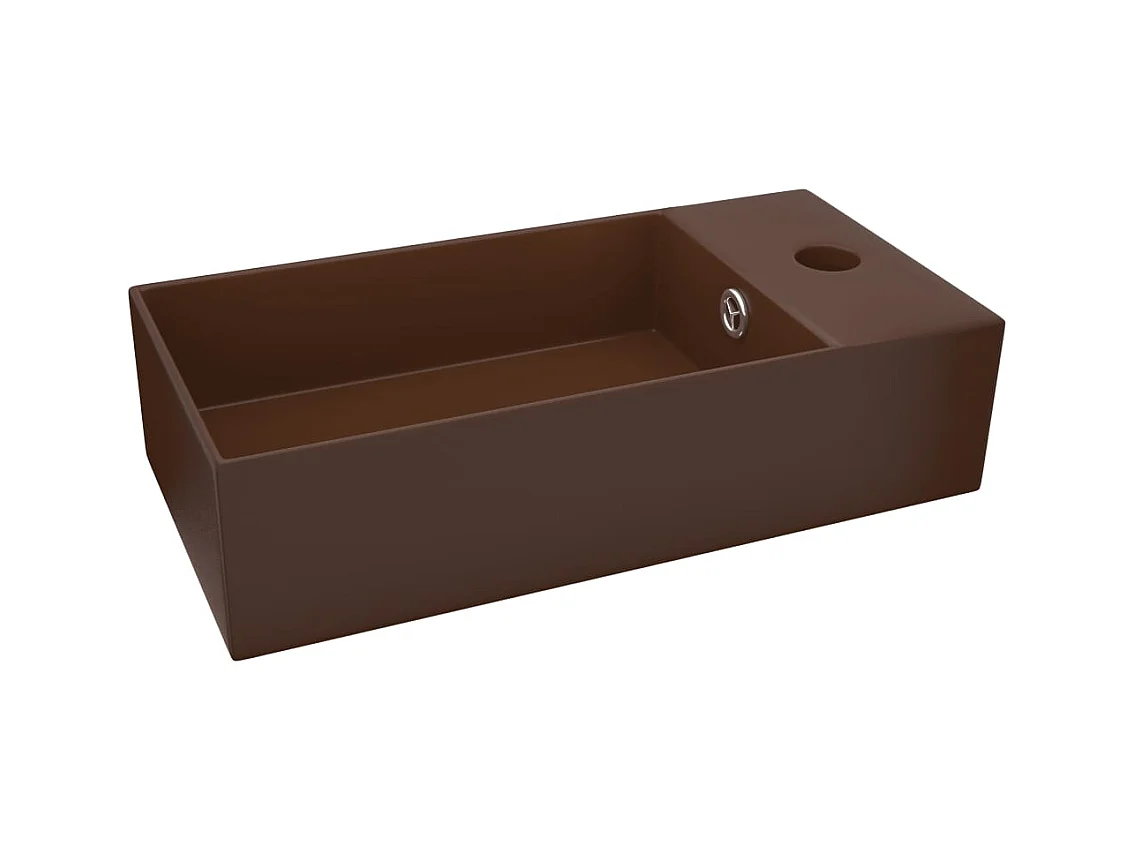 Pia de banheiro com transbordamento em cerâmica marrom escuro 02_0002737