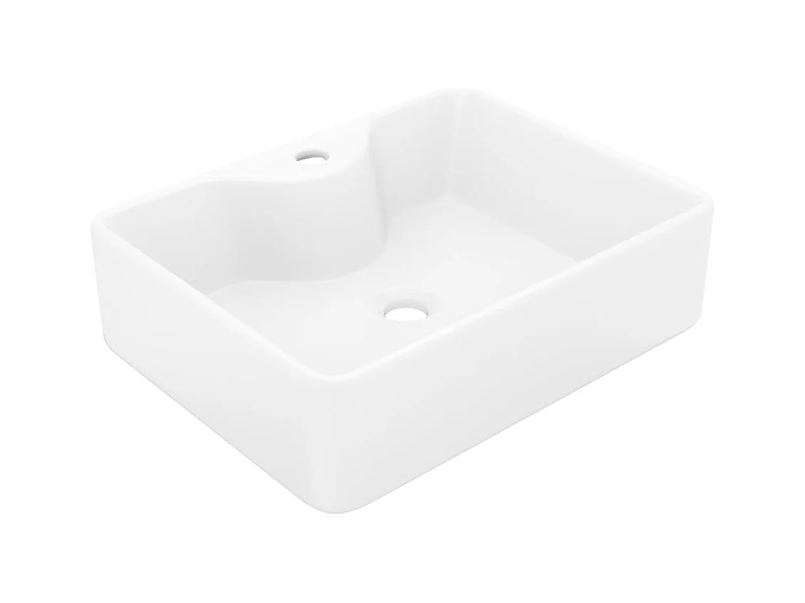 Lavabo cuadrado con orificio para grifo cerámico 48 x 37 cm para baño blanco 02_0002511