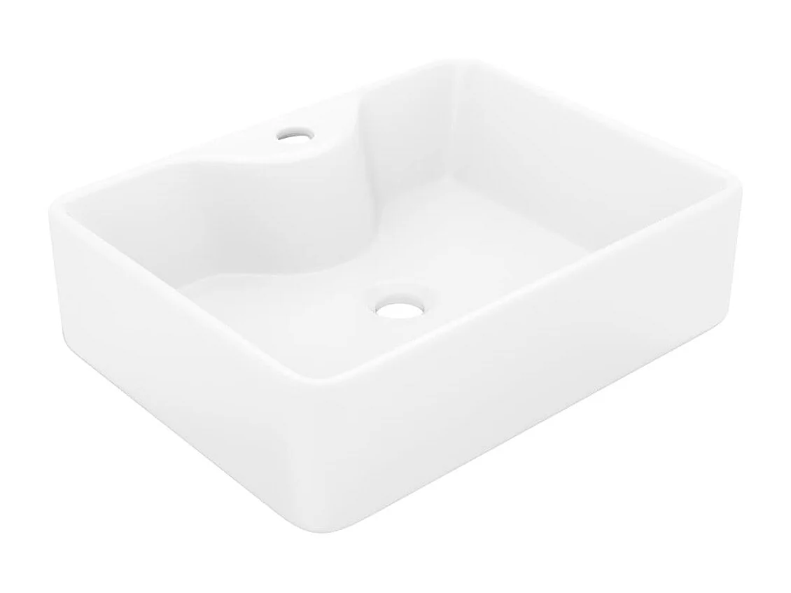 Lavabo cuadrado con orificio para grifo cerámico 48 x 37 cm para baño blanco 02_0002511