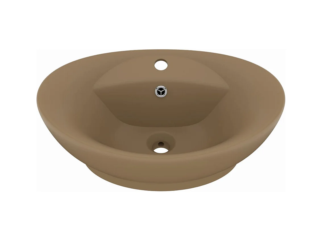 Lavabo ovale di lusso con troppopieno lavabo da appoggio per WC per bagno stanza cosmetica 58,5 x 39 cm ceramica crema opaca 02_0002683