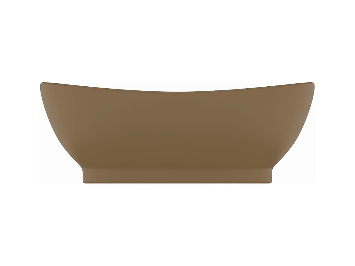 Lavabo ovale di lusso con troppopieno lavabo da appoggio per WC per bagno stanza cosmetica 58,5 x 39 cm ceramica crema opaca 02_0002683