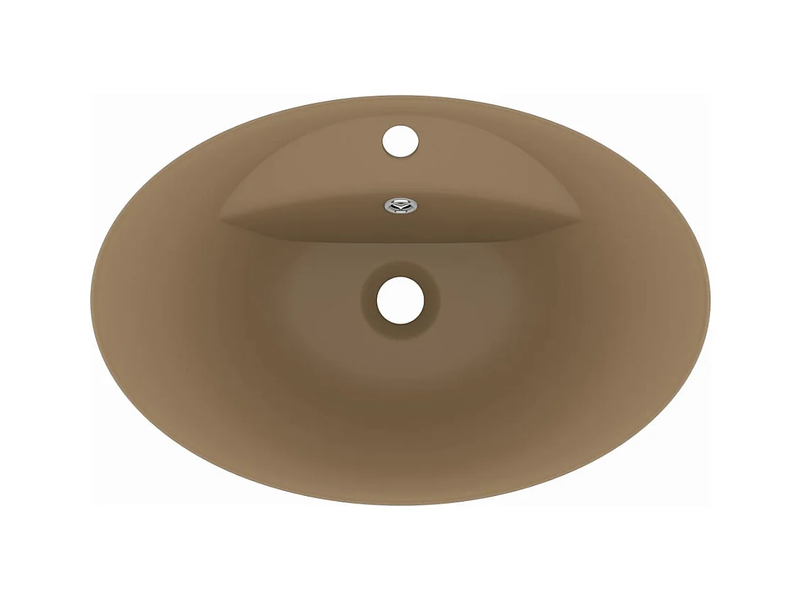 Lavabo ovale di lusso con troppopieno lavabo da appoggio per WC per bagno stanza cosmetica 58,5 x 39 cm ceramica crema opaca 02_0002683