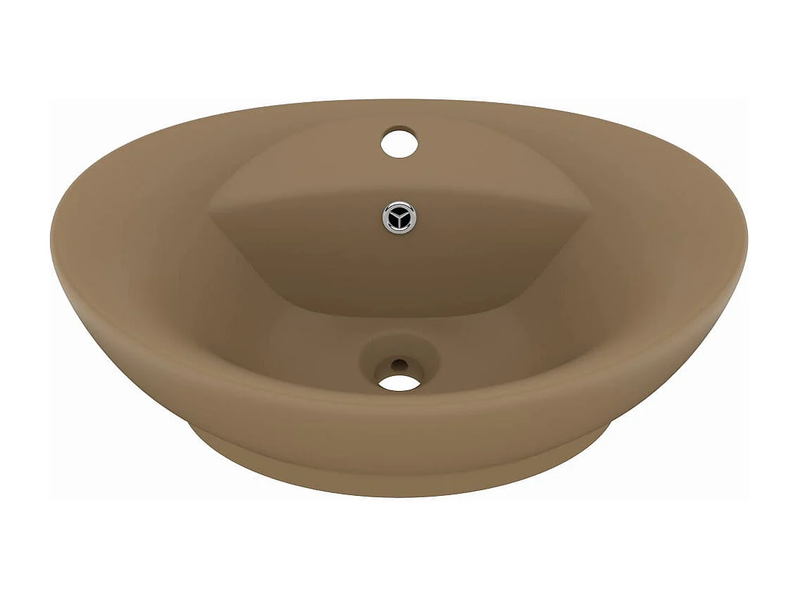 Lavatório oval de luxo com bancada de transbordamento, lavatório para banheiro, sala de cosméticos, 58,5 x 39 cm, cerâmica creme fosco 02_0002683