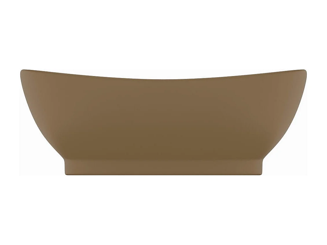 Lavatório oval de luxo com bancada de transbordamento, lavatório para banheiro, sala de cosméticos, 58,5 x 39 cm, cerâmica creme fosco 02_0002683