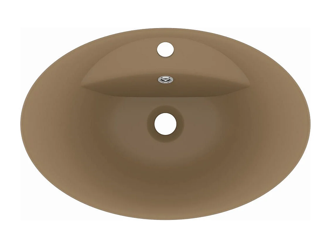 Lavatório oval de luxo com bancada de transbordamento, lavatório para banheiro, sala de cosméticos, 58,5 x 39 cm, cerâmica creme fosco 02_0002683