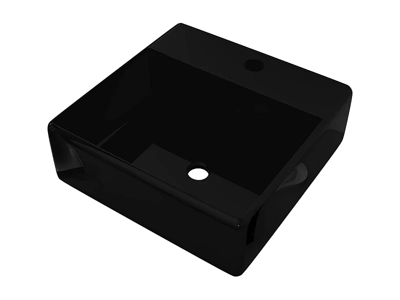 Lavabo cuadrado con rebosadero/grifo cerámico para baño negro 02_0002497
