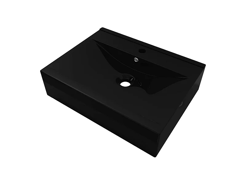 Pia de bancada com furação para torneiras 60 x 46 cm em cerâmica preta 02_0002487