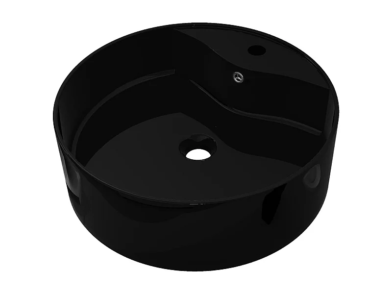 Pia redonda de 46,5 cm com torneira/orifício de transbordamento de cerâmica para banheiro preto 02_0002514
