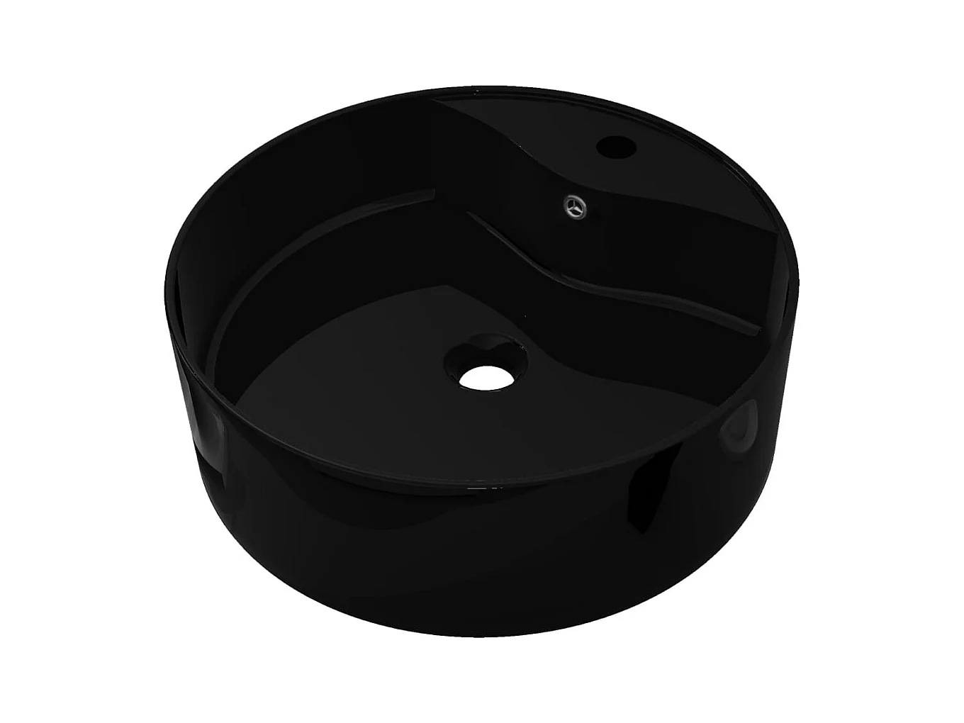 Lavabo tondo da 46,5 cm con rubinetto/foro troppopieno in ceramica per bagno nero 02_0002514