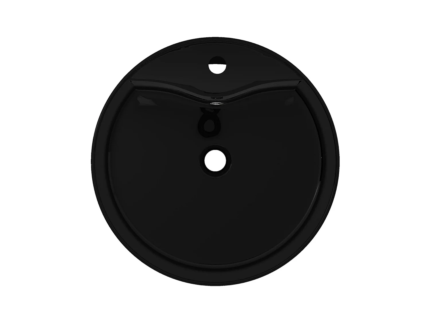 Lavabo tondo da 46,5 cm con rubinetto/foro troppopieno in ceramica per bagno nero 02_0002514