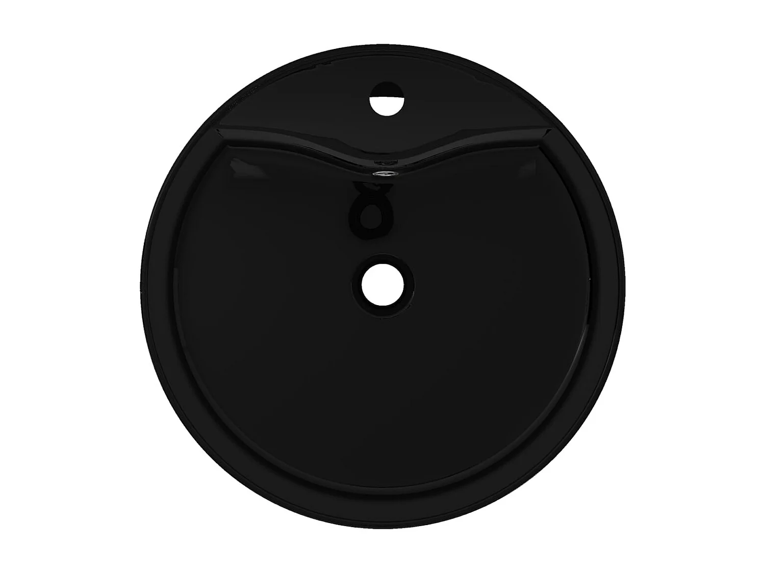 Lavabo tondo da 46,5 cm con rubinetto/foro troppopieno in ceramica per bagno nero 02_0002514