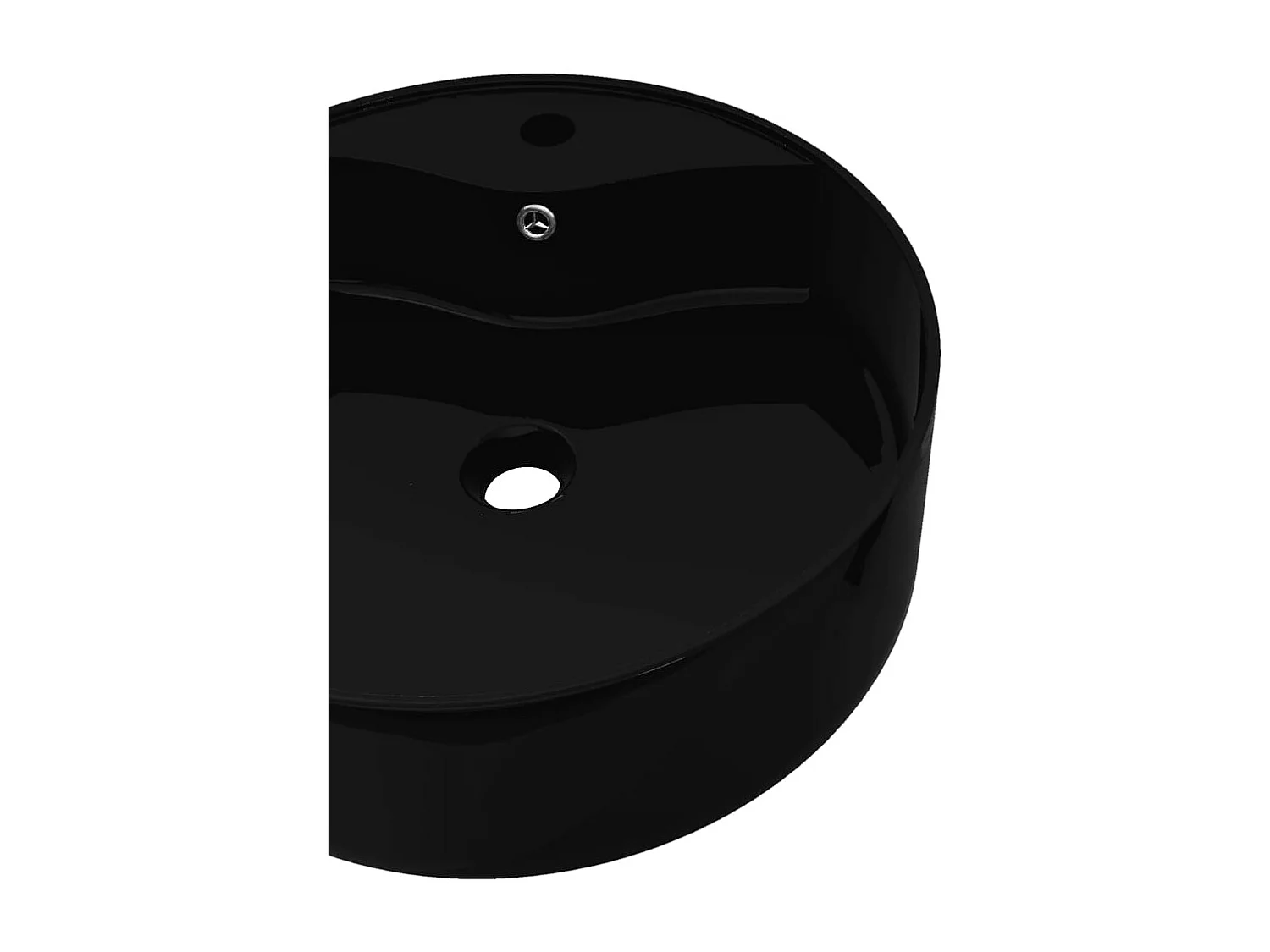 Lavabo tondo da 46,5 cm con rubinetto/foro troppopieno in ceramica per bagno nero 02_0002514