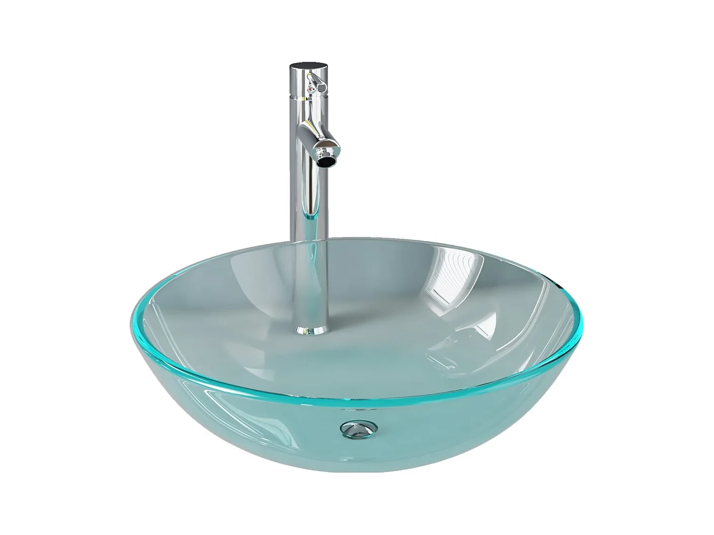 Lavandino da bagno diametro 40 cm con rubinetto e scarico a pulsante in vetro temperato 02_0002844