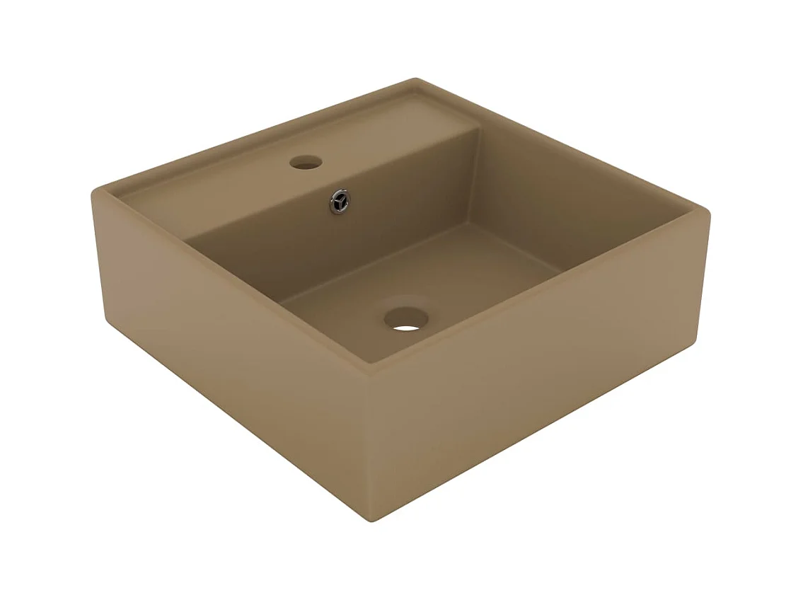 Lavatório quadrado luxuoso com transbordamento 41 x 41 cm cerâmica creme mate 02_0002694