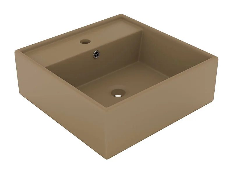 Lavabo cuadrado de lujo con rebosadero 41 x 41 cm cerámica crema mate 02_0002694