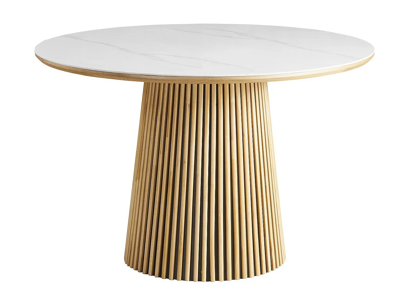 Table à manger ronde plateau en céramique effet marbre et bois clair 6 personnes Ø120 cm - Ada