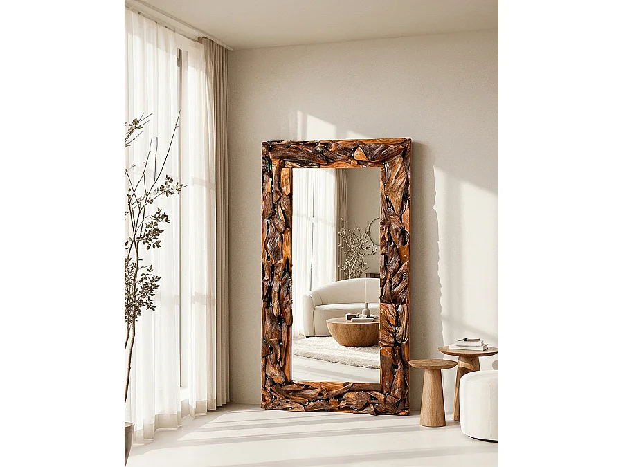 Boima - Miroir en bois de teck finition antique