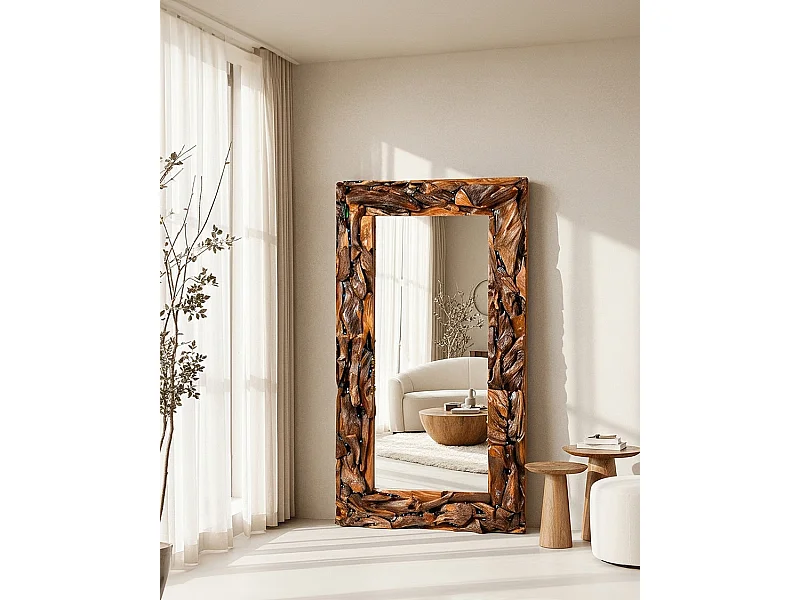 Boima - Miroir en bois de teck finition antique