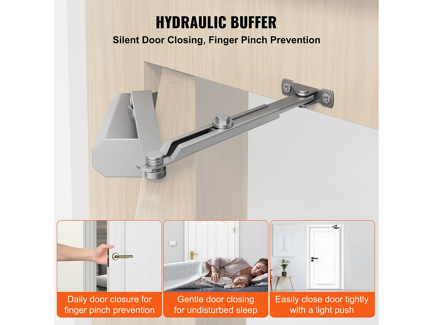 Cierre de Puerta SucceBuy 68 kg, Hidráulico, Fundición de Aluminio Resistente, Tamaño Ajustable, Instalación Fácil, Comercial/Residencial, Plata