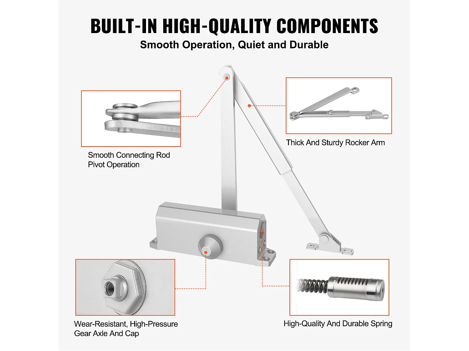 Cierre de Puerta SucceBuy 68 kg, Hidráulico, Fundición de Aluminio Resistente, Tamaño Ajustable, Instalación Fácil, Comercial/Residencial, Plata