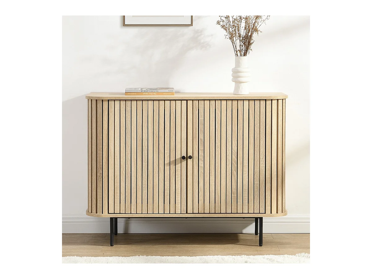 Buffet 2 portes rainurées couleur chêne L106xH78 cm - Solna