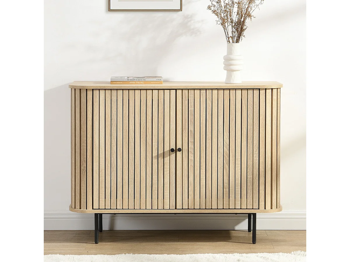 Buffet 2 portes rainurées couleur chêne L106xH78 cm - Solna