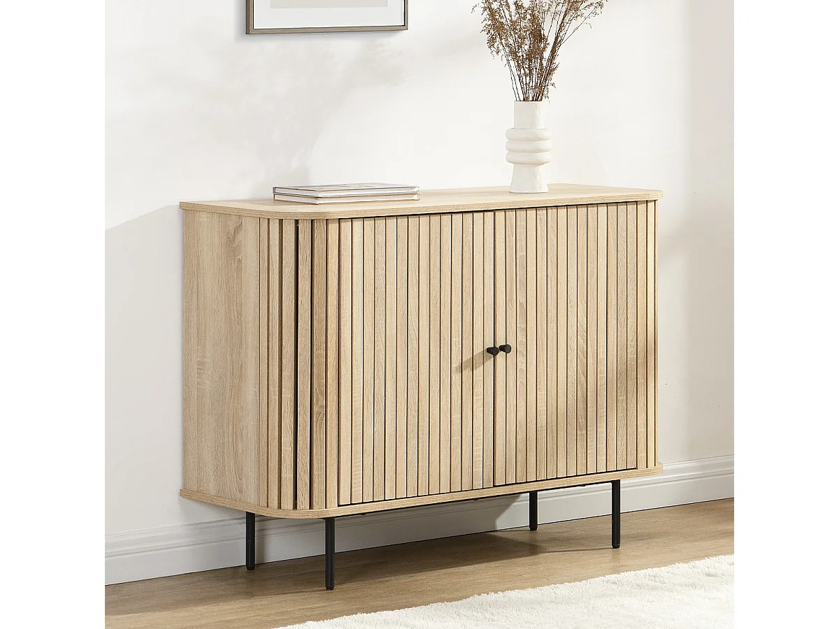 Buffet 2 portes rainurées couleur chêne L106xH78 cm - Solna