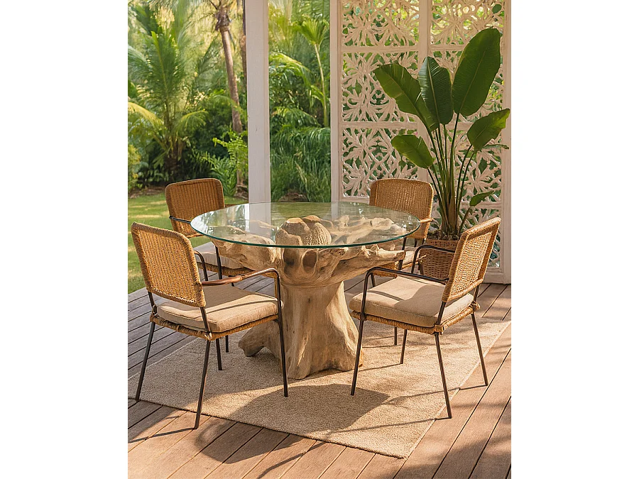 Forest - Table de jardin en bois brut de teck sans le plateau de verre