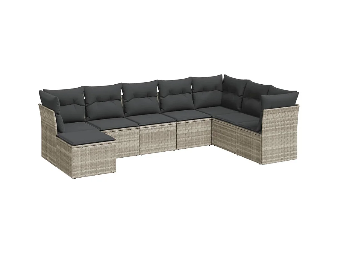 8-delige Loungeset met kussens poly rattan lichtgrijs