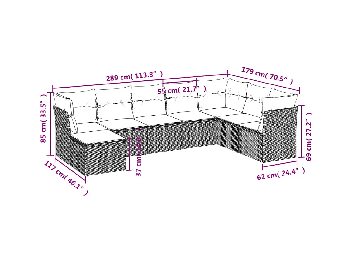 8-delige Loungeset met kussens poly rattan lichtgrijs