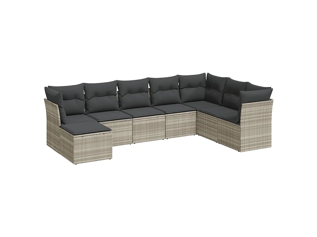8-delige Loungeset met kussens poly rattan lichtgrijs