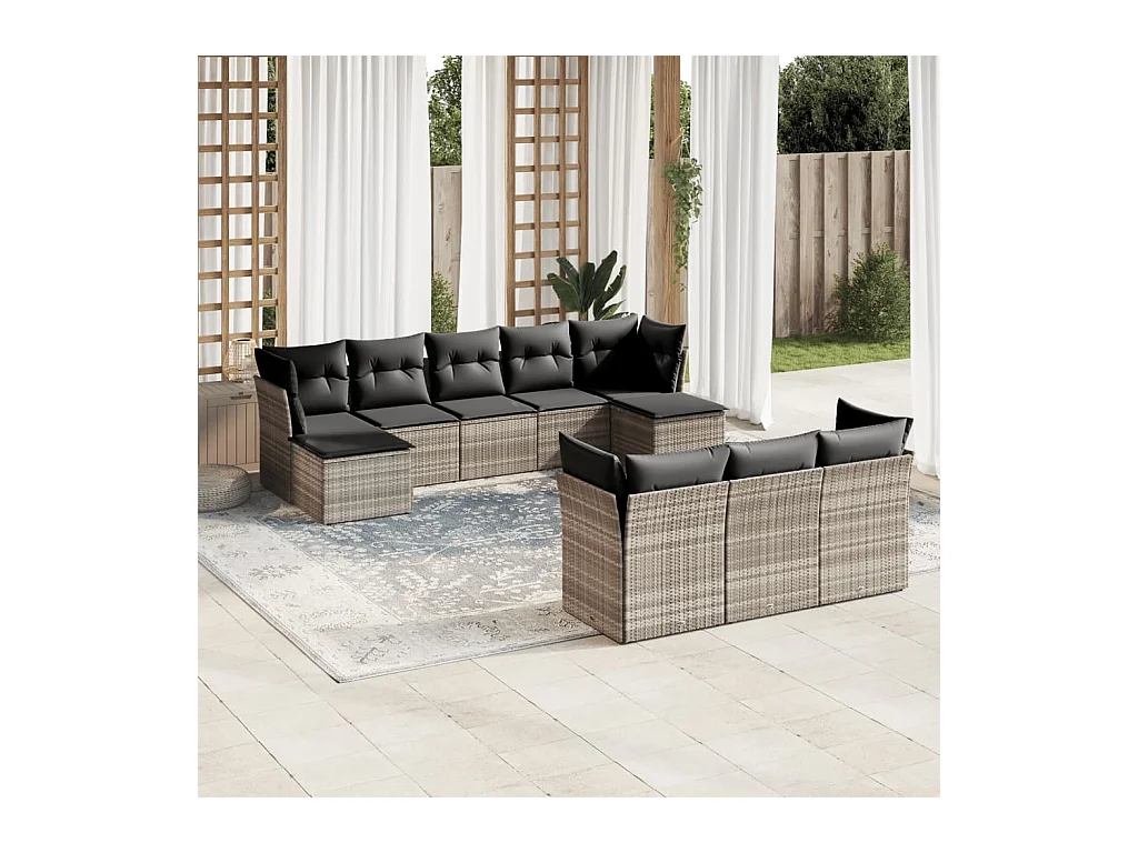 Salon de jardin avec coussins 10 pcs gris clair résine tressée