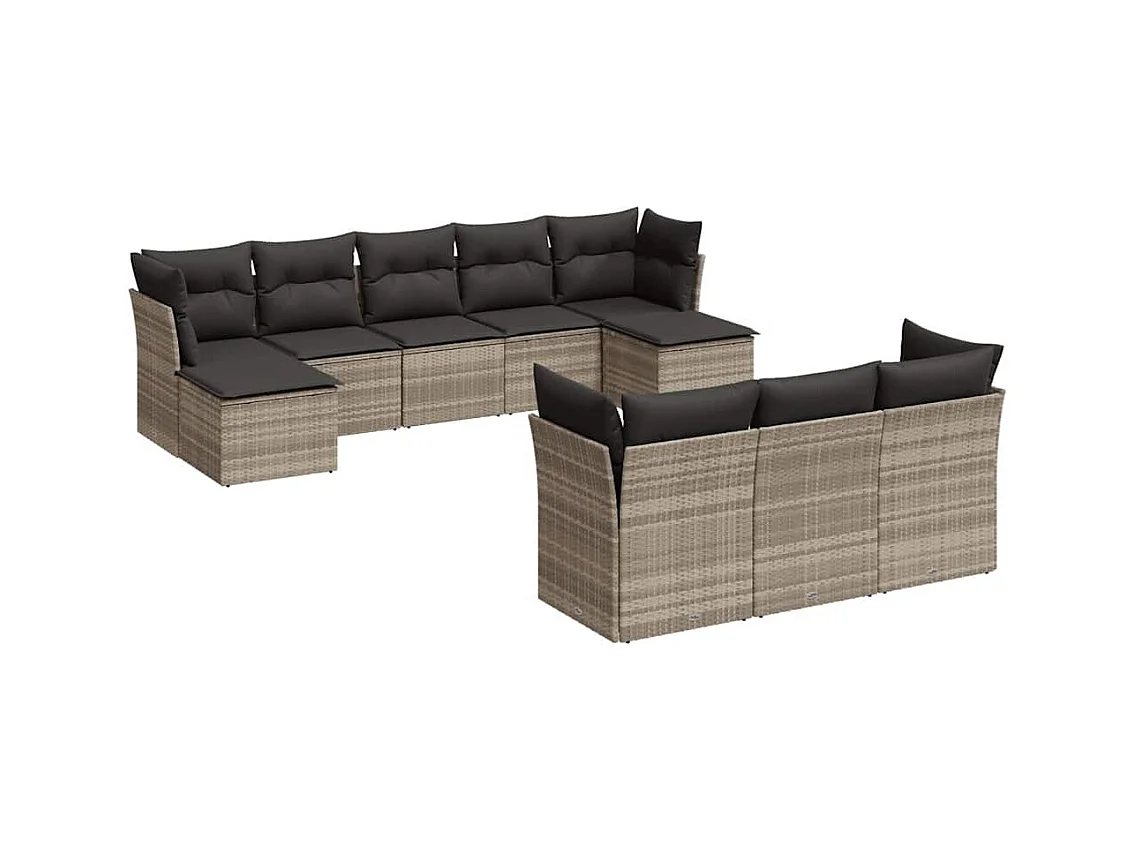 Salon de jardin avec coussins 10 pcs gris clair résine tressée