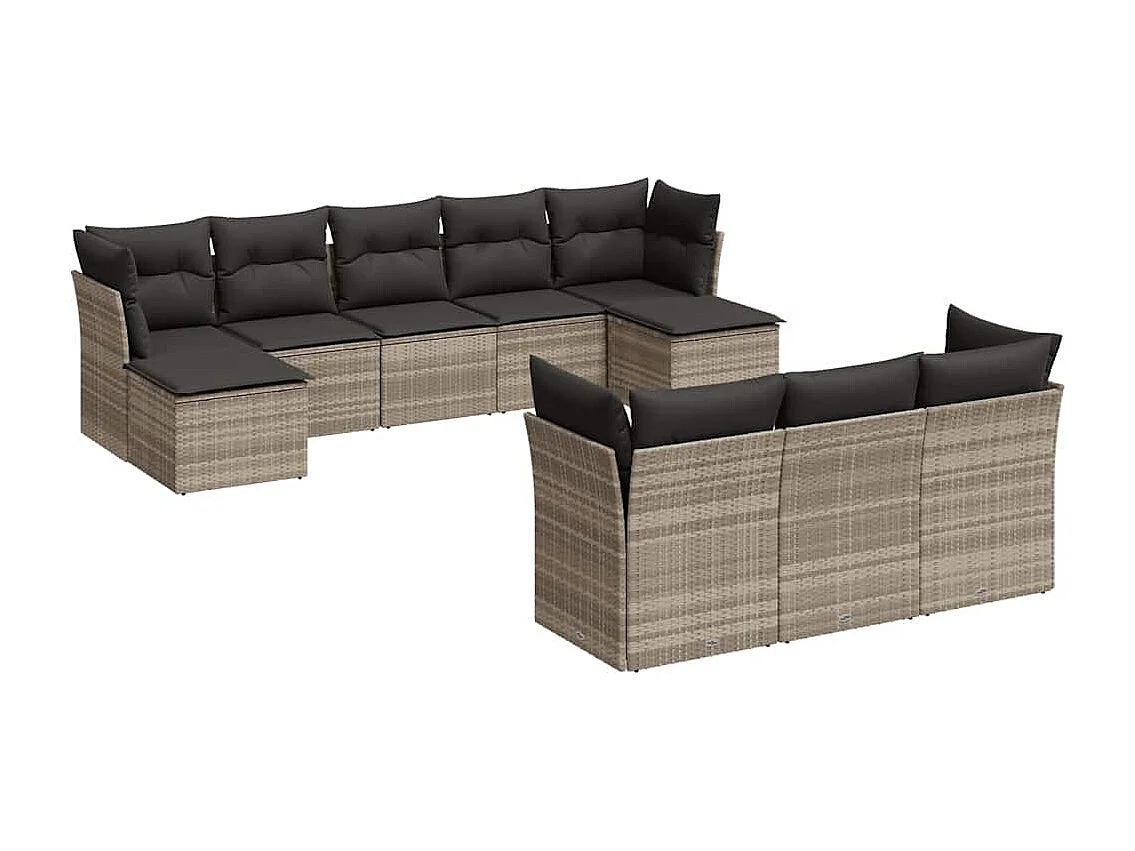 Salon de jardin avec coussins 10 pcs gris clair résine tressée