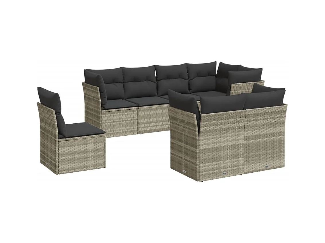 Salon de jardin 8 pcs avec coussins gris clair résine tressée